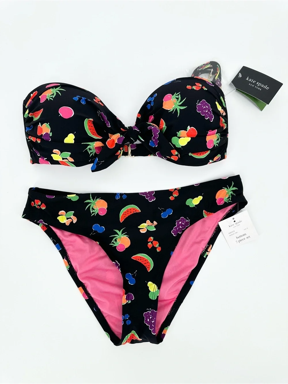 kate spade New York Summer Fruit Bikini Set-Bandeau Tie Top & Brief-Size